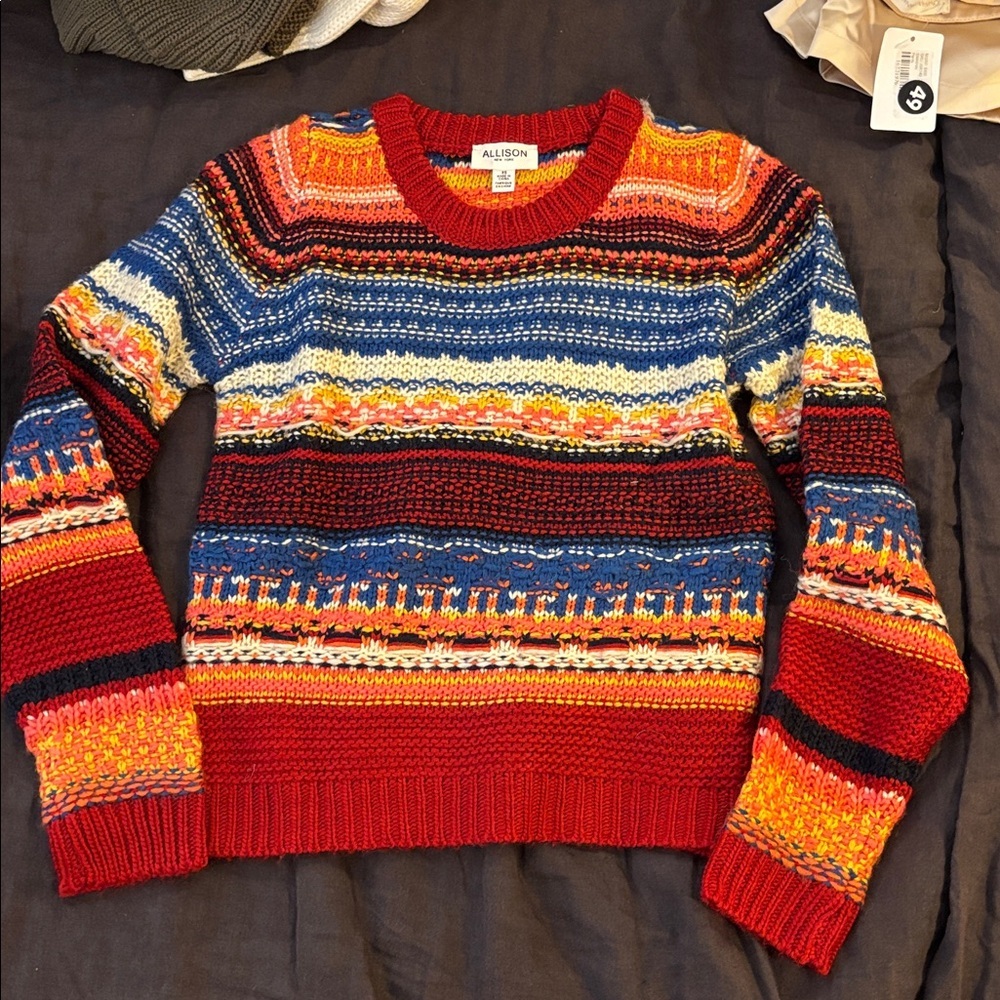 Striped Crew Neck Sweater Colorful Women's - Picture 2 of 7
